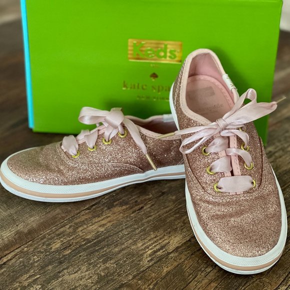 Kate spade x Keds girls rose gold sparkle sneakers size 12 - Picture 1 of 5